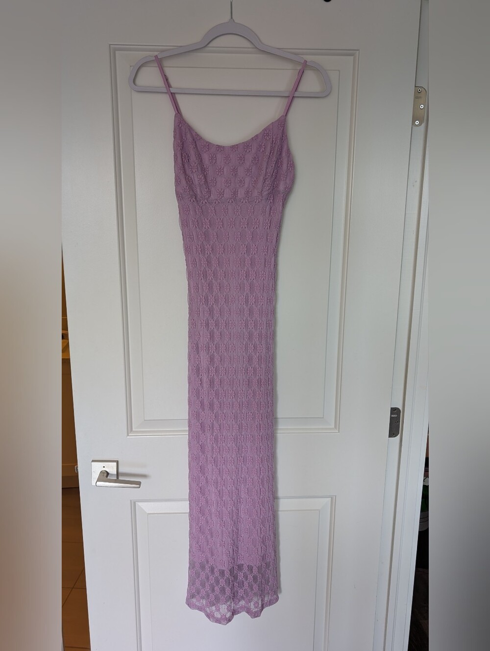 Lilac Crochet Knit Maxi Dress - Sleeveless Spaghetti Strap